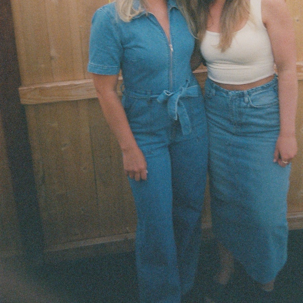 Forever 21 Light Blue Denim Zip-Front Jumpsuit